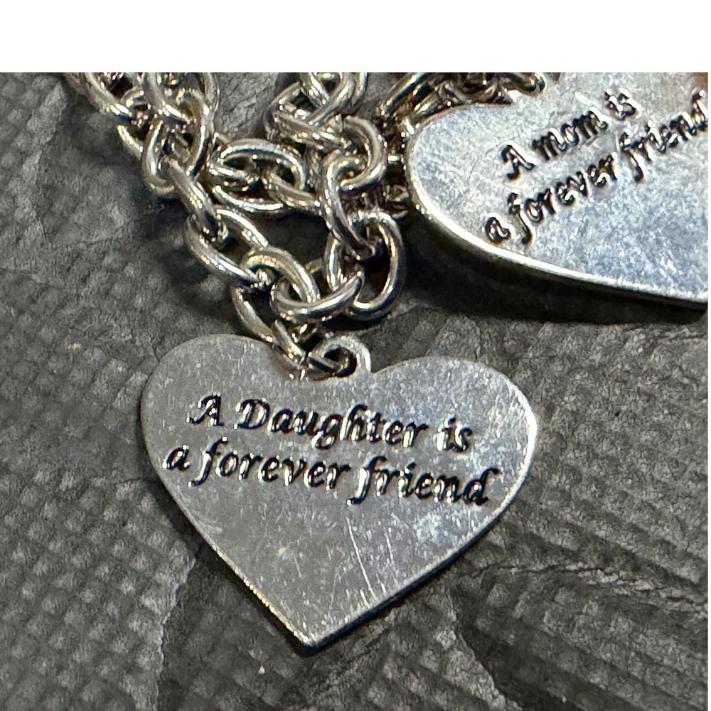 Heart Charm Bracelet Mom Daughter Engraved Jewelry 2 pc Forever Friend‎ Silver